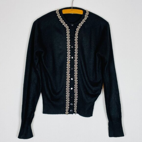 Talbott Sweaters - Vtg 1950s Talbott Cardigan Sz M Black Taraspun Orlon Whimsigoth Dark Academia